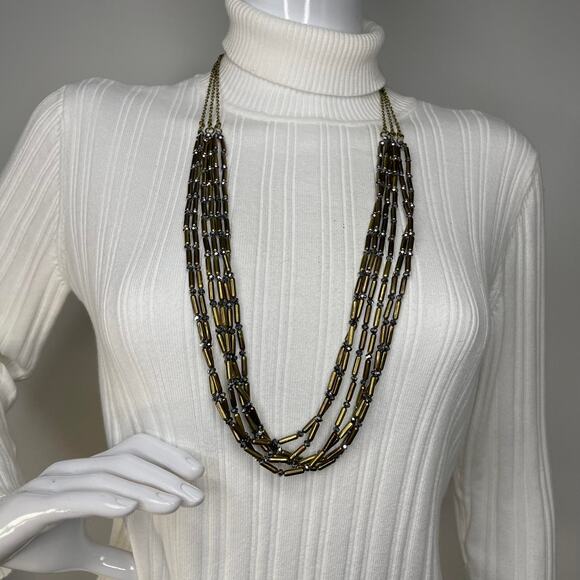 Chico's necklace signed costume jewelry burnished gold tone with gray multi stra - Picture 9 of 14